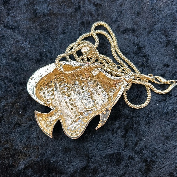 Betsey Johnson Turquoise Stripe Rainbow Fish Rhinestone Pendant Necklace - Picture 5 of 5